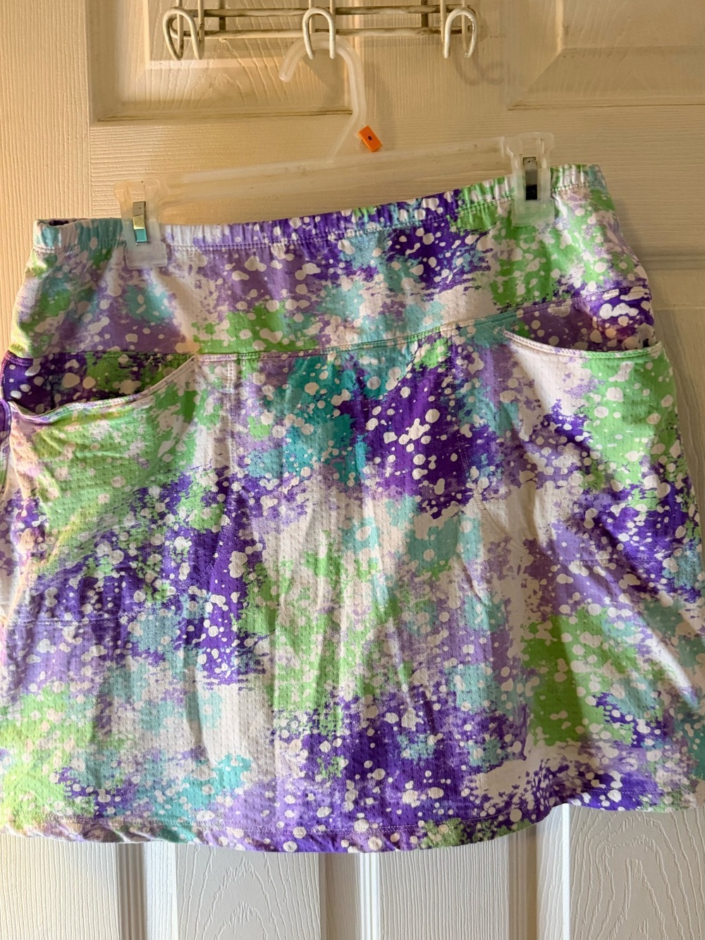 IBKUL Colorful Abstract Print Skort in Purple, Green & Teal, Sz medium